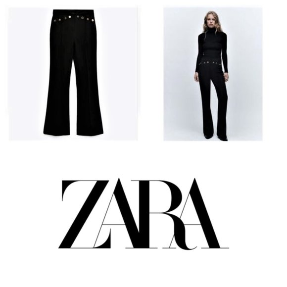 NWT Zara gold metal buttoned black flared pants - XS